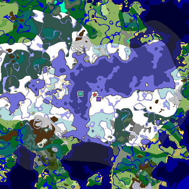 Predicted biome map of Java 1.18 seed -575836636665808427 around estimated spawn