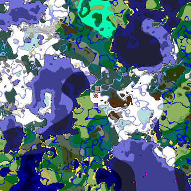 Predicted biome map of Java 1.18 seed -3099808353404545332 around estimated spawn