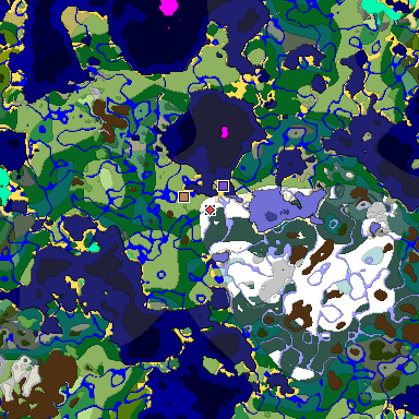 Predicted biome map of Java 1.18 seed 786555029027590118 around estimated spawn