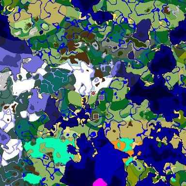 Predicted biome map of Java 1.18 seed 8949023648225122196 around estimated spawn