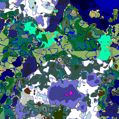 Predicted biome map of Java 1.18 seed 1790041956972446819 around estimated spawn