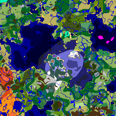 Predicted biome map of Java 1.18 seed -2261549571976030011 around estimated spawn