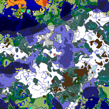 Predicted biome map of Java 1.18 seed -4710804451695887299 around estimated spawn