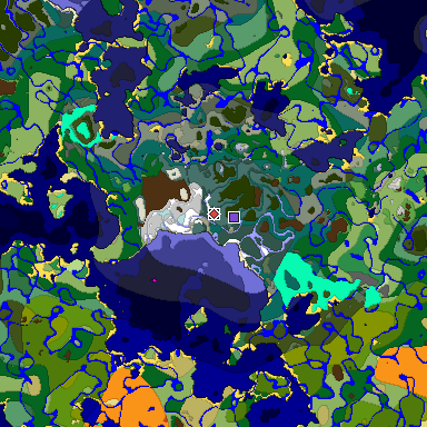 Predicted biome map of Java 1.18 seed 5143328551815950315 around estimated spawn