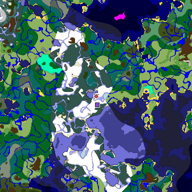 Predicted biome map of Java 1.18 seed 5831432808750142026 around estimated spawn