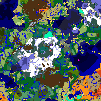 Predicted biome map of Java 1.18 seed 7700577829889436060 around estimated spawn