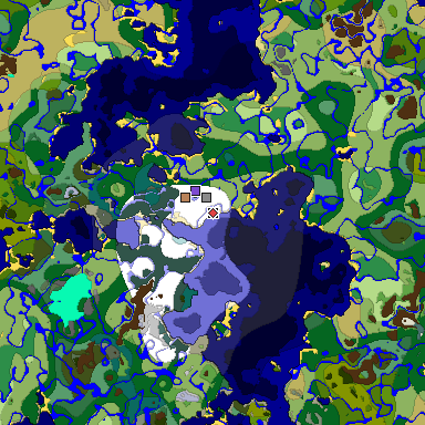 Predicted biome map of Java 1.18 seed 7250608700656003261 around estimated spawn