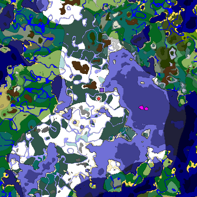 Predicted biome map of Java 1.18 seed -1735619536554619609 around estimated spawn