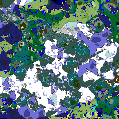 Predicted biome map of Java 1.18 seed -7729833320831093105 around estimated spawn