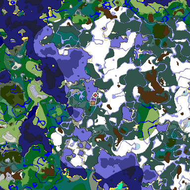 Predicted biome map of Java 1.18 seed 2899967423181197175 around estimated spawn