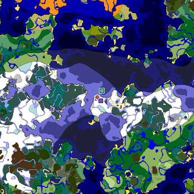 Predicted biome map of Java 1.18 seed 6431882688948900301 around estimated spawn