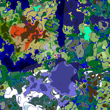 Predicted biome map of Java 1.18 seed 9186175852856781699 around estimated spawn