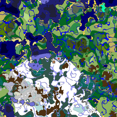 Predicted biome map of Java 1.18 seed -5427826497272491488 around estimated spawn