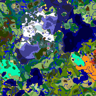 Predicted biome map of Java 1.18 seed 4990942077461864434 around estimated spawn