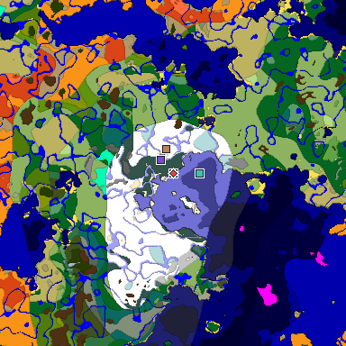 Predicted biome map of Java 1.18 seed -8370249252763077069 around estimated spawn