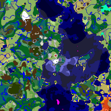 Predicted biome map of Java 1.18 seed -2775937492952222878 around estimated spawn
