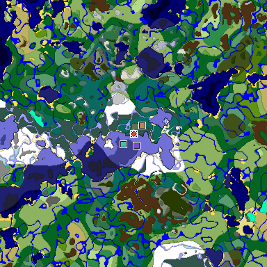 Predicted biome map of Java 1.18 seed -6560226315598200266 around estimated spawn