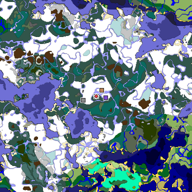 Predicted biome map of Java 1.18 seed 3228072998601233235 around estimated spawn