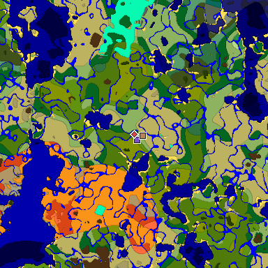 Predicted biome map of Java 1.18 seed 3726128290971742271 around estimated spawn