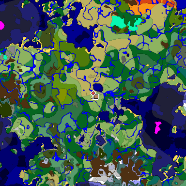 Predicted biome map of Java 1.18 seed -1267641918990037358 around estimated spawn