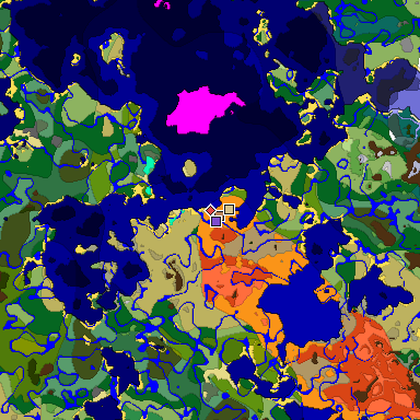 Predicted biome map of Java 1.18 seed -6474253597414313476 around estimated spawn