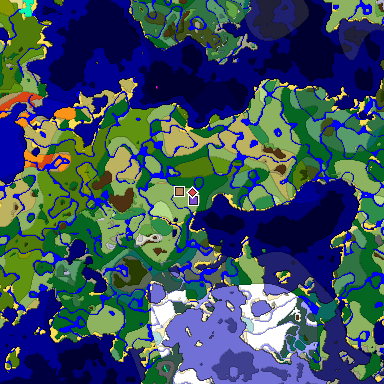 Predicted biome map of Java 1.18 seed 645671627171219848 around estimated spawn