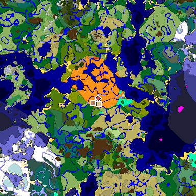 Predicted biome map of Java 1.18 seed 3172545089451928406 around estimated spawn