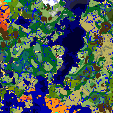 Predicted biome map of Java 1.18 seed 6937204213016616233 around estimated spawn