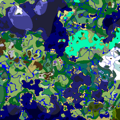 Predicted biome map of Java 1.18 seed 7959470559838810263 around estimated spawn