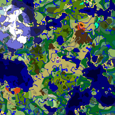 Predicted biome map of Java 1.18 seed 6008077438817587416 around estimated spawn