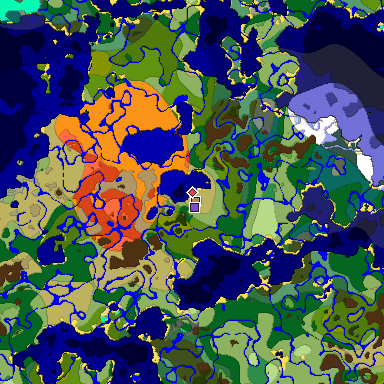 Predicted biome map of Java 1.18 seed 3147118663469471982 around estimated spawn