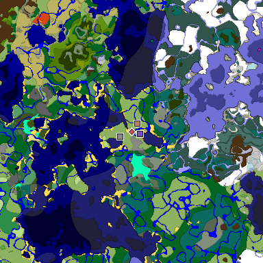 Predicted biome map of Java 1.18 seed 5239835144026266015 around estimated spawn
