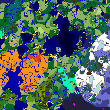Predicted biome map of Java 1.18 seed -8559699026663886170 around estimated spawn