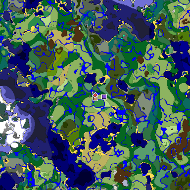 Predicted biome map of Java 1.18 seed -2909953086412068518 around estimated spawn