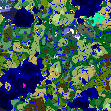 Predicted biome map of Java 1.18 seed -5968563377838007597 around estimated spawn