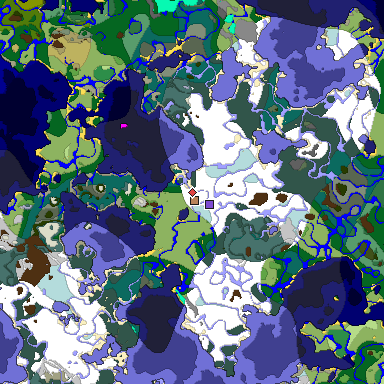 Predicted biome map of Java 1.18 seed -3555137490380325012 around estimated spawn
