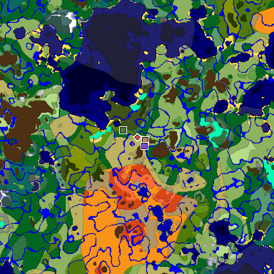 Predicted biome map of Java 1.18 seed -3025379408332955943 around estimated spawn