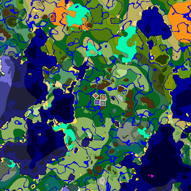 Predicted biome map of Java 1.18 seed 3690012402695248973 around estimated spawn