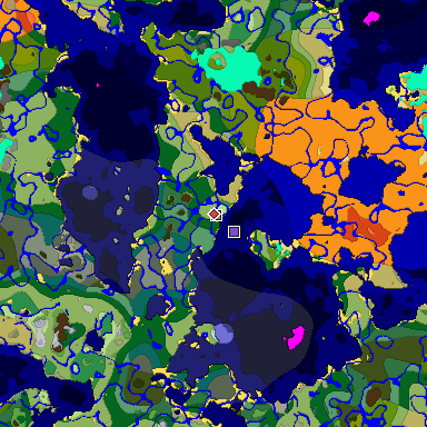 Predicted biome map of Java 1.18 seed -9166750327428563814 around estimated spawn