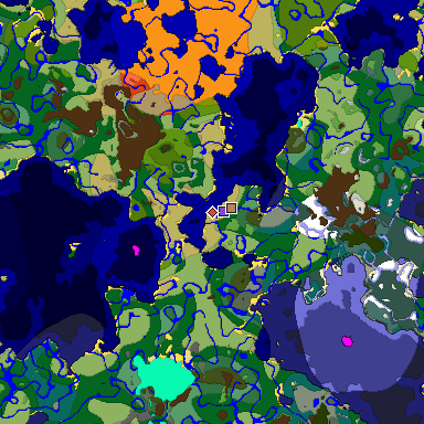 Predicted biome map of Java 1.18 seed -8023536709279998351 around estimated spawn