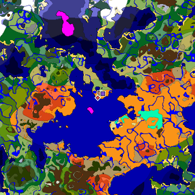Predicted biome map of Java 1.18 seed 3585953283354201560 around estimated spawn