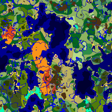 Predicted biome map of Java 1.18 seed 7657050403088874817 around estimated spawn
