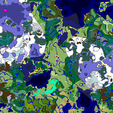 Predicted biome map of Java 1.18 seed 4936447385497318048 around estimated spawn