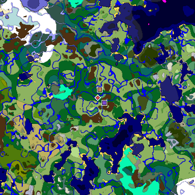 Predicted biome map of Java 1.18 seed -7859914257546185994 around estimated spawn