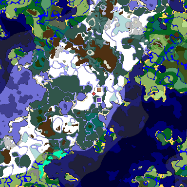Predicted biome map of Java 1.18 seed -3202814970217662104 around estimated spawn