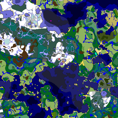 Predicted biome map of Java 1.18 seed -2729845883144475973 around estimated spawn
