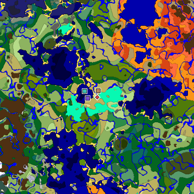 Predicted biome map of Java 1.18 seed 9193672425737211342 around estimated spawn