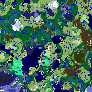 Predicted biome map of Java 1.18 seed -6257837627663354544 around estimated spawn