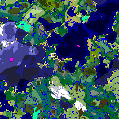 Predicted biome map of Java 1.18 seed -4536923242303887551 around estimated spawn