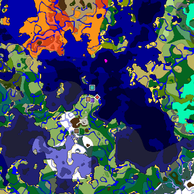 Predicted biome map of Java 1.18 seed 4115745547163358177 around estimated spawn